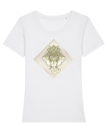 Golden Elephant Mandala  Tricou mânecă scurtă guler larg fitted Damă Expresser