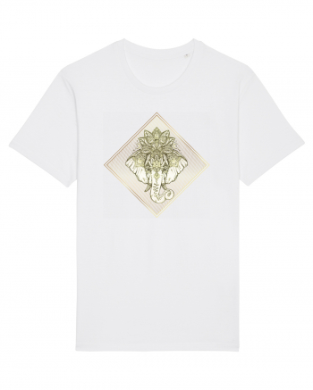 Golden Elephant Mandala  White