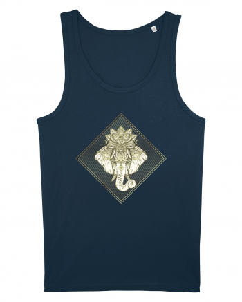 Golden Elephant Mandala  Navy