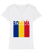 Romania Tricolor Tricou mânecă scurtă guler V Damă Evoker