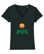 Forest Sunset Tricou mânecă scurtă guler V Damă Evoker
