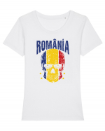 Romania Craniu Tricolor Tricou mânecă scurtă guler larg fitted Damă Expresser