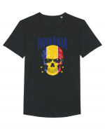 Romania Craniu Tricolor Tricou mânecă scurtă guler larg Bărbat Skater