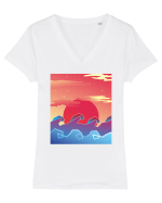 Geometric Sunset Tricou mânecă scurtă guler V Damă Evoker