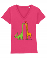Brontosaur & Giraffe Tricou mânecă scurtă guler V Damă Evoker