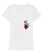 Inima cu flori  Tricou mânecă scurtă guler V Damă Evoker