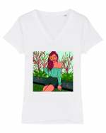 Fata cu floare de soare Tricou mânecă scurtă guler V Damă Evoker