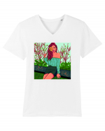 Fata cu floare de soare Tricou mânecă scurtă guler V Bărbat Presenter