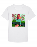 Fata cu floare de soare Tricou mânecă scurtă guler larg Bărbat Skater