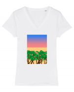 Sunset Palmtrees Tricou mânecă scurtă guler V Damă Evoker