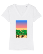 Sunset Palmtrees Tricou mânecă scurtă guler V Damă Evoker