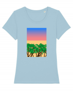 Sunset Palmtrees Tricou mânecă scurtă guler larg fitted Damă Expresser