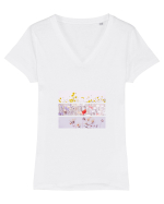 Pink Flowers Tricou mânecă scurtă guler V Damă Evoker