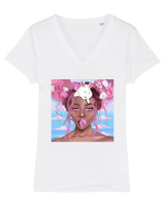 Fata aesthetic cu iepuraș  Tricou mânecă scurtă guler V Damă Evoker