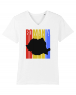 Romania tricolor in stil retro Tricou mânecă scurtă guler V Bărbat Presenter
