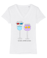 Glasses wearing glasses Tricou mânecă scurtă guler V Damă Evoker