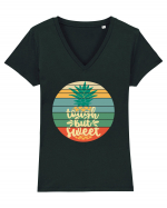 Tough But Sweet Retro Sunset Pineapple Tricou mânecă scurtă guler V Damă Evoker