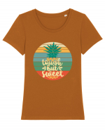 Tough But Sweet Retro Sunset Pineapple Tricou mânecă scurtă guler larg fitted Damă Expresser