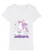 Rainbow Unicorn Tricou mânecă scurtă guler V Damă Evoker
