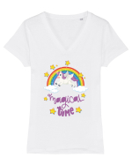 Unicorn Magical Time Tricou mânecă scurtă guler V Damă Evoker