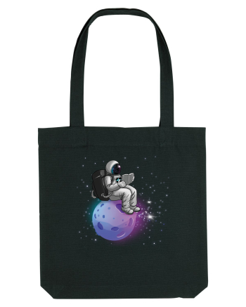 Astronaut Reading In Stars Black