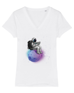 Astronaut Reading In Stars Tricou mânecă scurtă guler V Damă Evoker