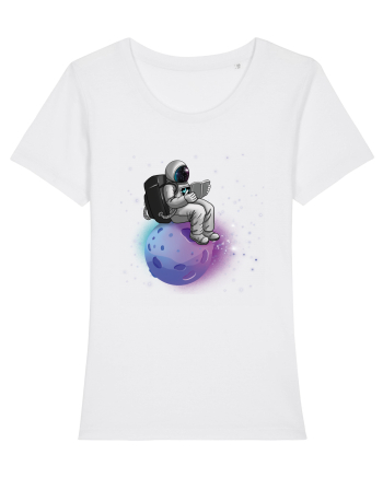 Astronaut Reading In Stars White