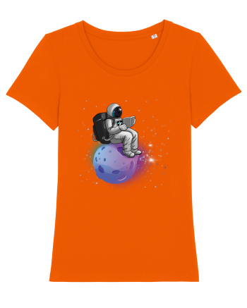Astronaut Reading In Stars Bright Orange