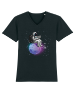 Astronaut Reading In Stars Tricou mânecă scurtă guler V Bărbat Presenter