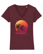 Minivan Retro cu apus de soare  Tricou mânecă scurtă guler V Damă Evoker