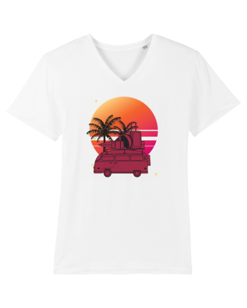 Minivan Retro cu apus de soare  White
