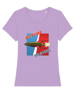 Nava Spatiala In Stil Retro Comic  Tricou mânecă scurtă guler larg fitted Damă Expresser