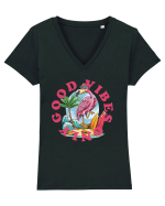 Cool Flamingo Good Vibes Only Tricou mânecă scurtă guler V Damă Evoker