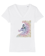 Snowboarding astronaut Tricou mânecă scurtă guler V Damă Evoker
