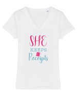 She keeps Receipts Tricou mânecă scurtă guler V Damă Evoker