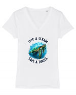 Save a turtle Tricou mânecă scurtă guler V Damă Evoker