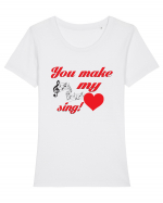 My heart sing Tricou mânecă scurtă guler larg fitted Damă Expresser