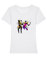 Dancing vibes. Tricou mânecă scurtă guler larg fitted Damă Expresser