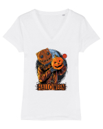 Halloween Pumpkin Head Tricou mânecă scurtă guler V Damă Evoker