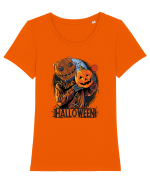 Halloween Pumpkin Head Tricou mânecă scurtă guler larg fitted Damă Expresser
