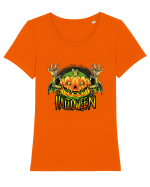 Pumpkin Halloween Bat Tricou mânecă scurtă guler larg fitted Damă Expresser