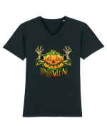 Pumpkin Halloween Bat Tricou mânecă scurtă guler V Bărbat Presenter