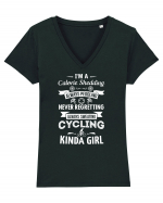 Cycling kinda girl Tricou mânecă scurtă guler V Damă Evoker