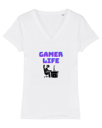 Gamer Life boy (viața de gamer băiat)  Tricou mânecă scurtă guler V Damă Evoker