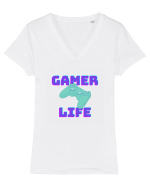 Gamer Life consolă verde Tricou mânecă scurtă guler V Damă Evoker