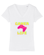Gamer Life consolă roz Tricou mânecă scurtă guler V Damă Evoker