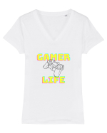 Gamer Life consolă neagră  Tricou mânecă scurtă guler V Damă Evoker