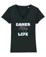 Gamer Life consolă albă  Tricou mânecă scurtă guler V Damă Evoker