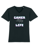 Gamer Life consolă albă  Tricou mânecă scurtă guler V Bărbat Presenter