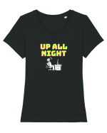 Gamer Life up all night (când te joci toată noaptea) alb Tricou mânecă scurtă guler larg fitted Damă Expresser